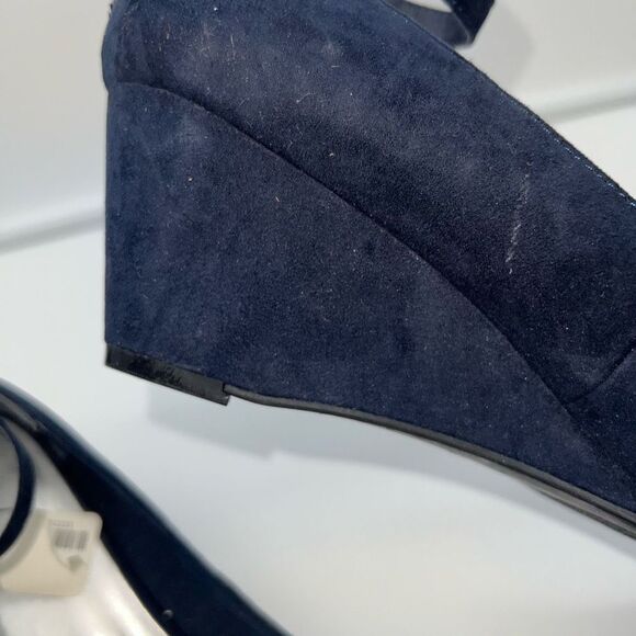 It’s OK Ankle Strap Deep Navy Blue Suede Wedge Heel Shoes‎ - Picture 5 of 10